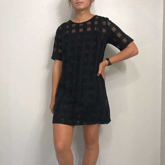 VINTAGE BLACK PLAID/GINGHAM SHEER DRESS!! - Picture 2 of 3
